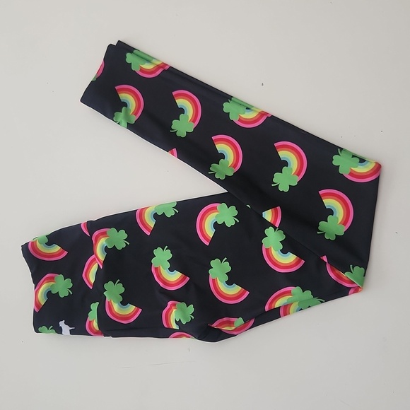 Goldsheep St. Patrick’s Day Raunbow Four Leaf Clover Black Leggings Small - Picture 2 of 9